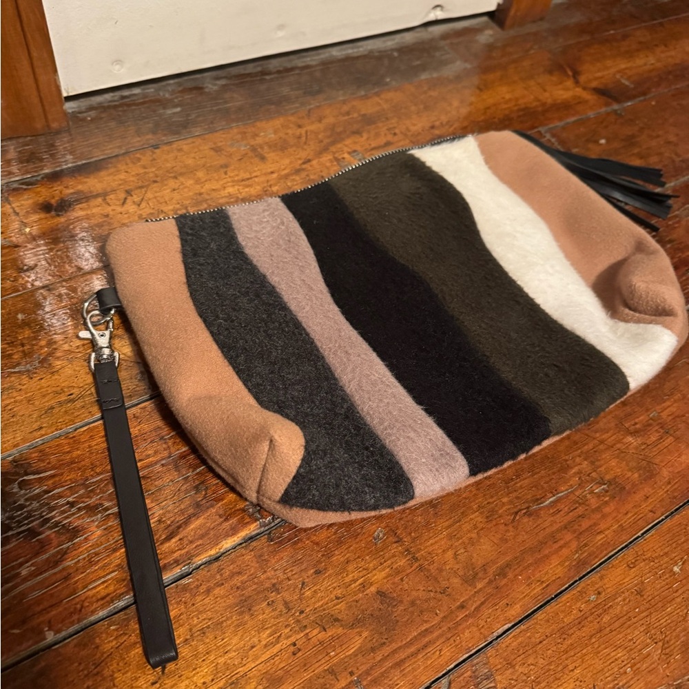 Striped Neutral Clutch Wristlet Animal Print- statement piece